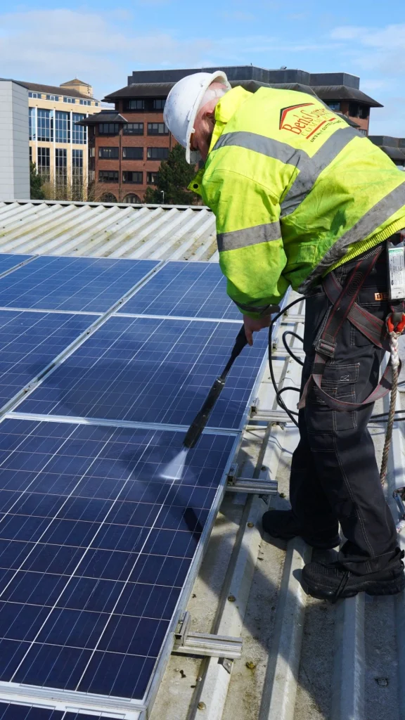 commercial exterior cleaner washes solar panels using safe methods