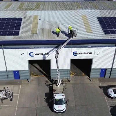 Commercial gutter cleaning being carried out on a commercial property